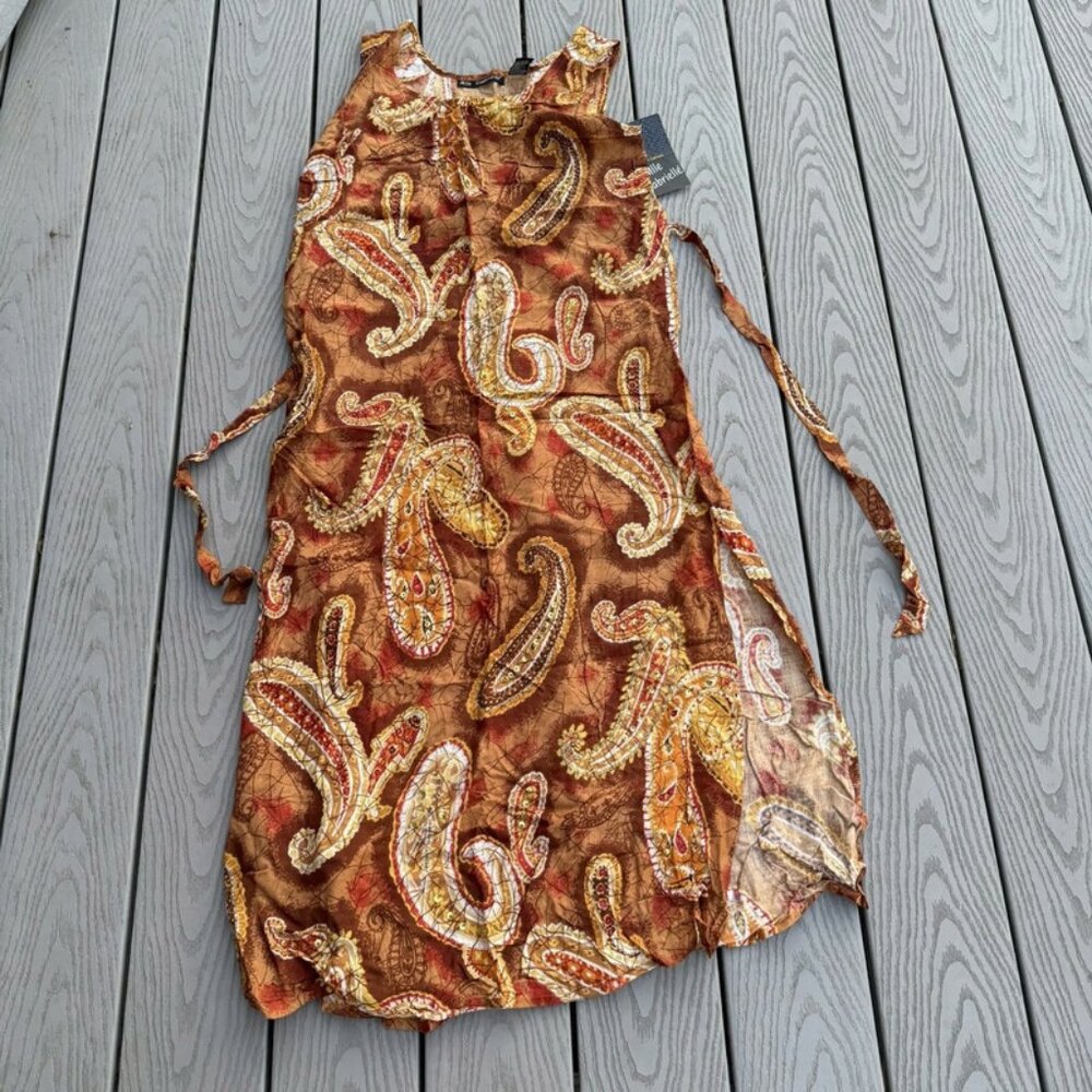 Mille Gabrielle Sleeveless Dress Womens Large Paisley Orange Brown Sequin Accent